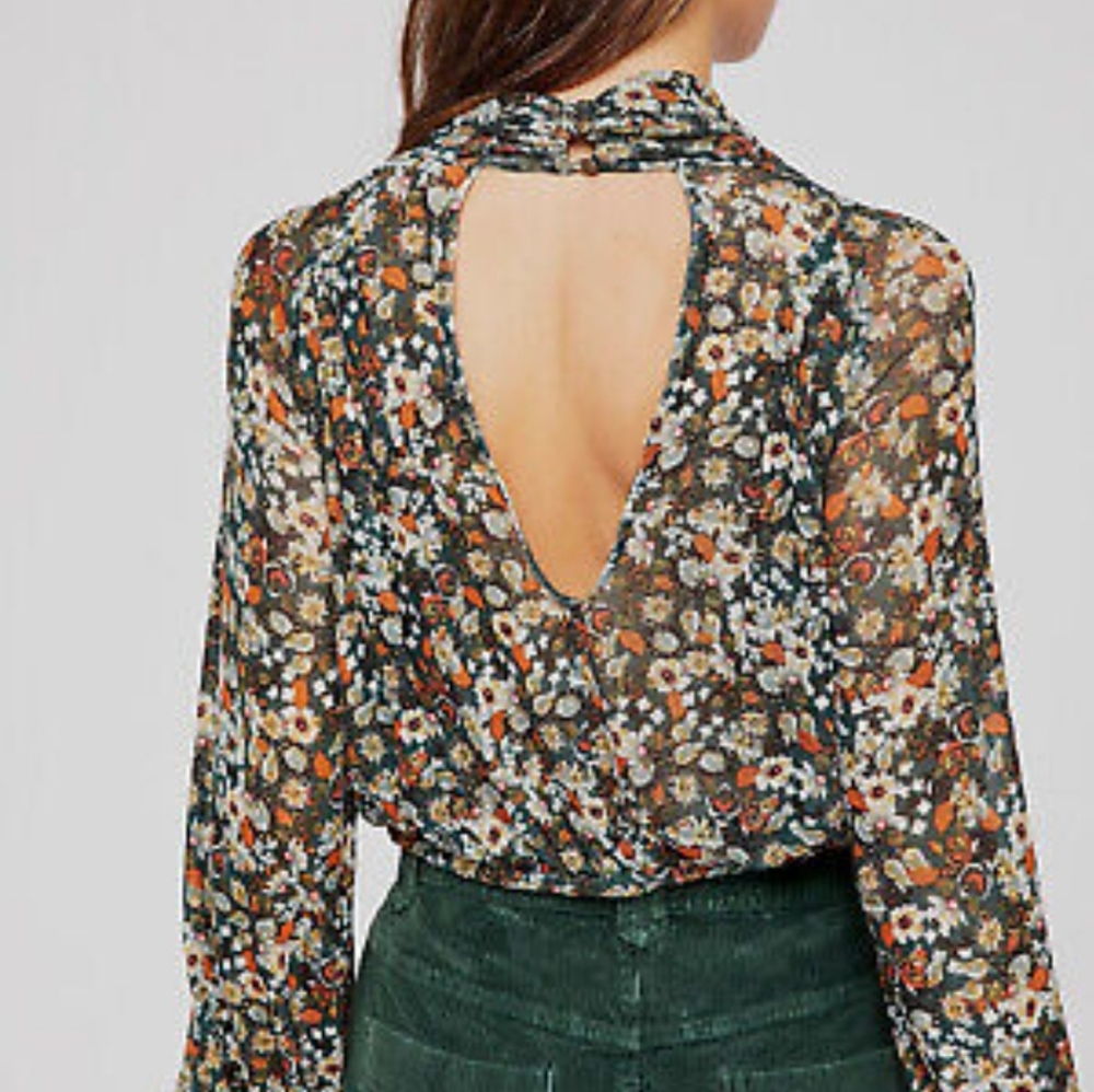 3 / $75 - Free People - Floral Long Sleeve Cropped Blouse